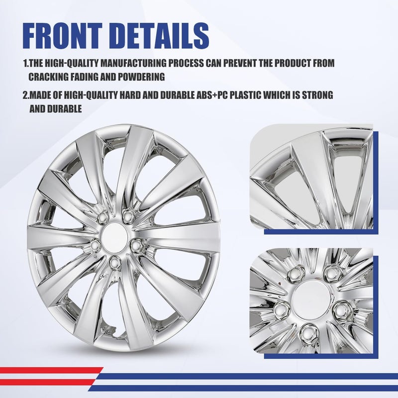 Winjet Chrome Hubcaps 16 Inch Wheel Covers for [2009-2025 Toyota Corolla] & [2009-2014 Toyota Matrix], Heavy Duty ABS+PC Material with Decorative Nuts,Only Compatible with Steel Wheels (4pcs,Chrome) - Image 4